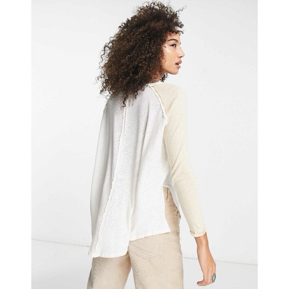 Free People Grand Slam color block henley top in white Size Extra Small - Picture 3 of 12